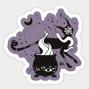 Black Cat Witch With Cauldron, Gothic Art Sticker